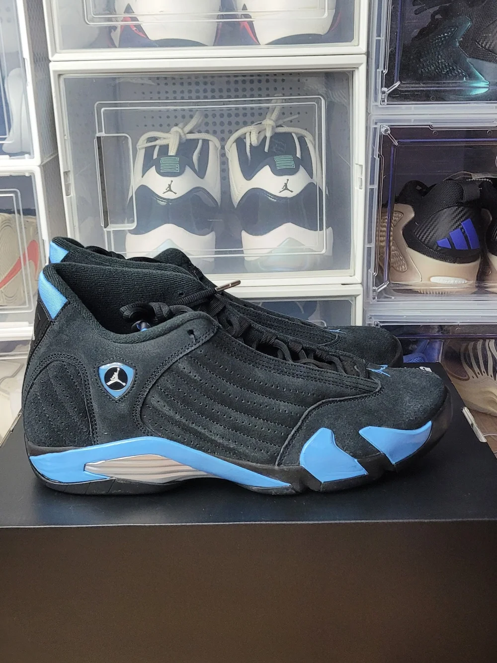 Nike Air Jordan 14 Retro Shoes Black University Blue 487471-007 Men's S 13 NEW
